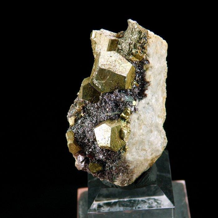 Pyriet (iriserend) op hematiet - Batère mijn, Corsavy,, Verzamelen, Mineralen en Fossielen