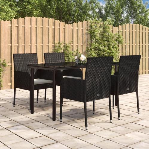 vidaXL 5-delige Tuinset met kussens poly rattan zwart, Tuin en Terras, Tuinsets en Loungesets, Tuinset, Nieuw, 4 zitplaatsen, Rotan