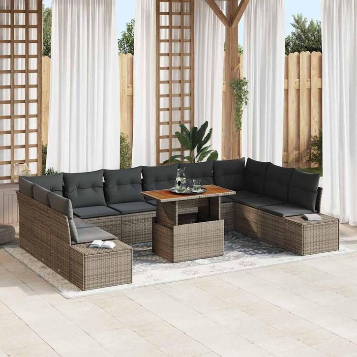 vidaXL Tuin Sofa Set met opslag 11 pcs Grijs Poly riet, Tuin en Terras, Tuinsets en Loungesets, Nieuw, Rotan, Verzenden
