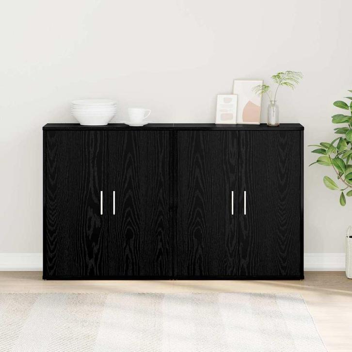 vidaXL Dressoir 2 pcs Zwart Eiken 60 x 31 x 70 cm Bewerkt, Huis en Inrichting, Kasten | Dressoirs, Nieuw, Minder dan 50 cm, Overige houtsoorten