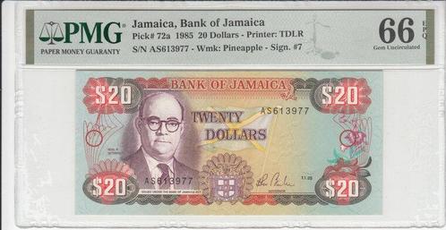 1985 Jamaica P 72a 20 Dollars Pmg 66 Epq, Postzegels en Munten, Bankbiljetten | Europa | Niet-Eurobiljetten, Verzenden