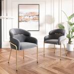 Grijze Fluwelen Loungestoel – Luxe Uitstraling Metalen Poten, Huis en Inrichting, Verzenden, Nieuw, Stof, Eén