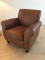 Leren fauteuil met houten poten - bruin leer, Huis en Inrichting, Fauteuils, Klassiek, Nieuw, Ophalen of Verzenden, 75 tot 100 cm