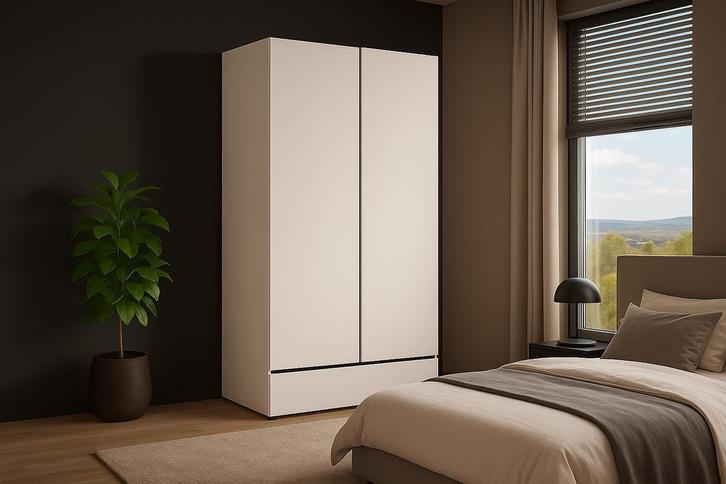Kledingkast Crotone - Wit - 2-Deurs met Lade, Huis en Inrichting, Kasten | Kledingkasten, Nieuw, Met lade(s), Met deur(en), Met plank(en)