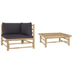 vidaXL 2-delige Loungeset met donkergrijze kussens bamboe, Tuin en Terras, Tuinsets en Loungesets, Verzenden, Nieuw, Hout, Loungeset