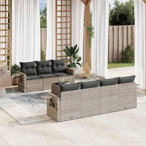 vidaXL 8-delige Loungeset met kussens poly rattan lichtgrijs, Tuin en Terras, Tuinsets en Loungesets, Loungeset, Nieuw, Rotan