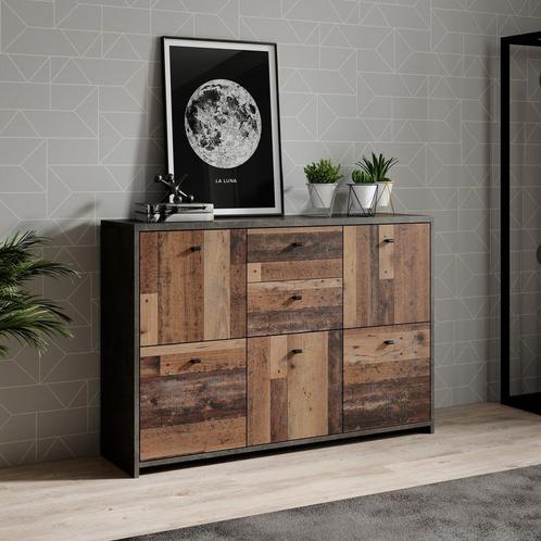 Dressoir - Old wood / Grijs - 113x29x77 - Kast industrieel, Huis en Inrichting, Kasten | Dressoirs, 25 tot 50 cm, Nieuw, 100 tot 150 cm