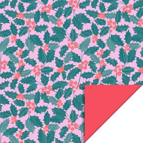 HOP - Cadeaupapier 70 cm - X-mas - Holly Leaves - Red, Diversen, Cadeaupapier
