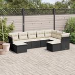 vidaXL 9-delige Loungeset met kussens poly rattan zwart, Tuin en Terras, Verzenden, Nieuw, Rotan, Loungeset