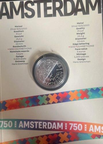 Nederland. 5 Euro 2024 750 Jaar Amsterdam vijfje Proof beschikbaar voor biedingen