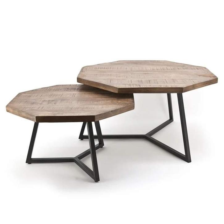 Salontafel Octagon Set van 2 76cm/60cm - Naturel - 1637 -..., Huis en Inrichting, Tafels | Salontafels, Nieuw, Overige materialen