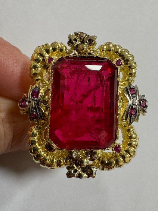 Zonder Minimumprijs - Ring - 9 kt. Geel goud, Zilver Robijn, Sieraden, Tassen en Uiterlijk, Ringen