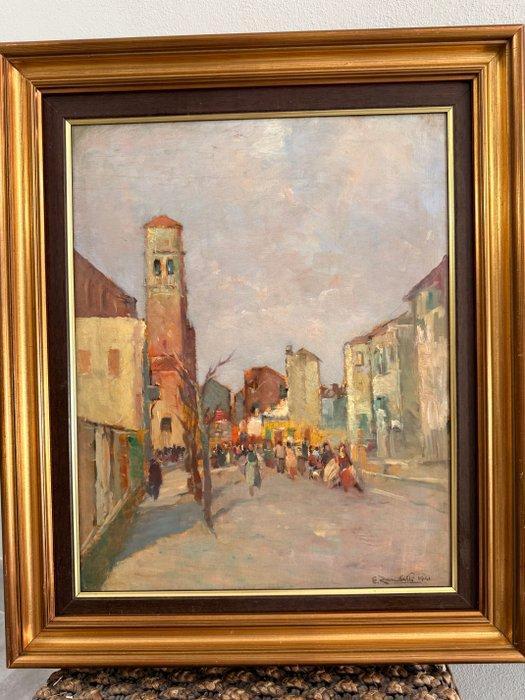 Evaristo Zambelli (1889-1948) - Via di paese (datato 1941), Antiek en Kunst, Kunst | Schilderijen | Klassiek