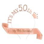 2-delige set met sjerp en diadeem Its my 50th Birthday rose, Hobby en Vrije tijd, Feestartikelen, Verzenden, Nieuw, Versiering