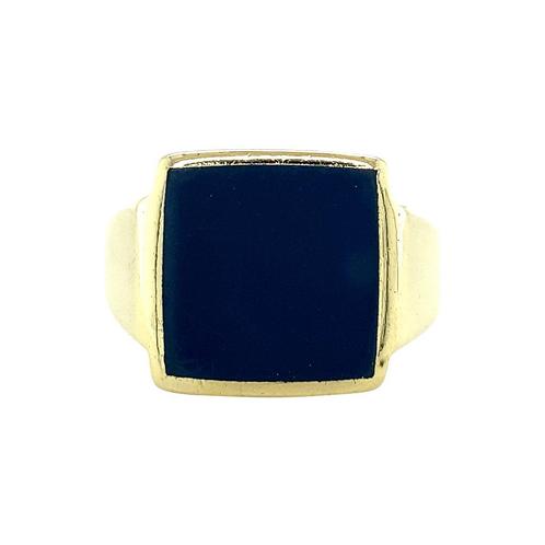 Gouden zegelring met blauwe laagsteen 14 krt, Sieraden, Tassen en Uiterlijk, Ringen, Nieuw, Ophalen of Verzenden
