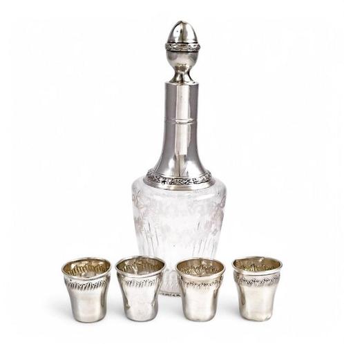 French Louis XVI Revival silver and crystal liqueur set with, Antiek en Kunst, Antiek | Goud en Zilver