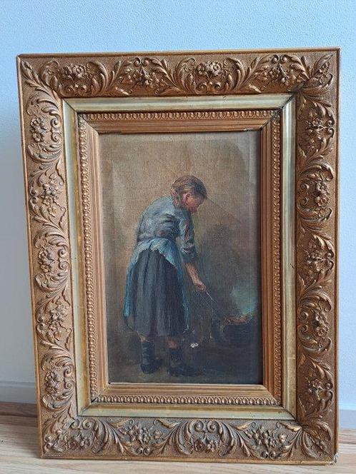 Hollandse School (XX) - Meisje met kooltjes, Antiek en Kunst, Kunst | Schilderijen | Klassiek