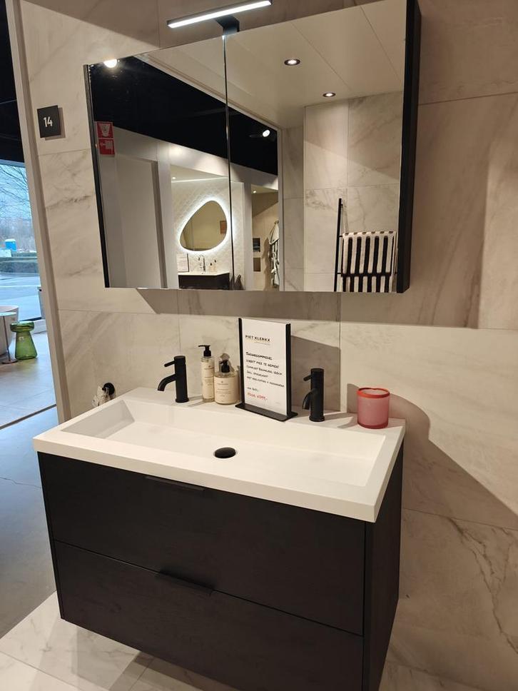 Badmeubel 100cm eiken zwart met spiegelkast - 14 PKW, Huis en Inrichting, Badkamer | Badkamermeubels, Wastafelkast, Nieuw, 100 tot 150 cm