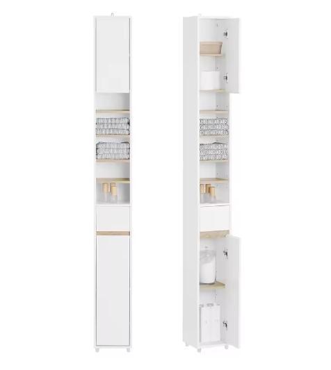 Hoge Badkamerkast 20 cm Breed – Met Lade en Deuren, Wit, Huis en Inrichting, Badkamer | Badkamermeubels, Nieuw, Verzenden