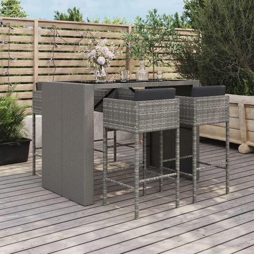vidaXL 5-delige Tuinbarset met kussens poly rattan grijs, Tuin en Terras, Tuinsets en Loungesets, Nieuw, 5 zitplaatsen, Rotan