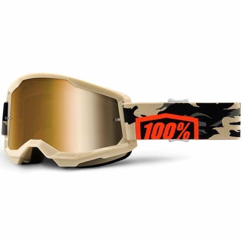 Crossbril 100% Strata 2 met Spiegellens - Zand / Oranje, Motoren, Kleding | Motorkleding, Nieuw met kaartje, Motorcrosskleding