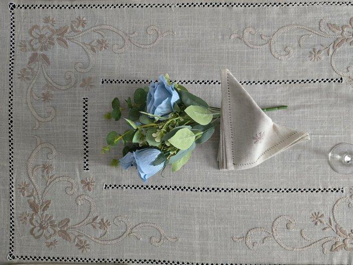 Tovaglia in canapa di lino con ricamo a mano 12 posti, Antiek en Kunst, Antiek | Kleden en Textiel