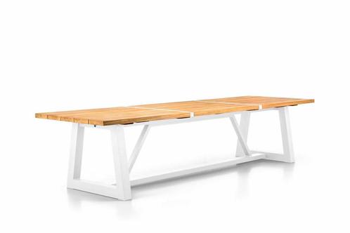Suns Ovada tuintafel wit frame met teak blad 340 x 100 cm, Tuin en Terras, Tuinsets en Loungesets, Ophalen of Verzenden