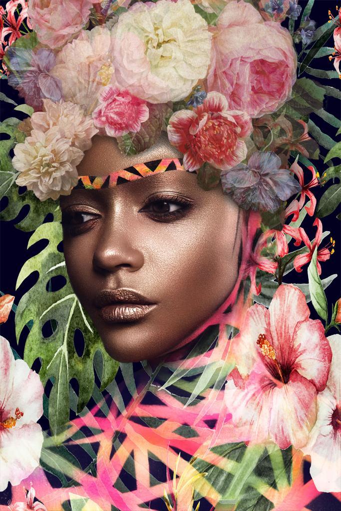 Glasschilderij kleurrijke vrouw | Ter Halle | 444, Huis en Inrichting, Woonaccessoires | Overige, Nieuw, Ophalen of Verzenden