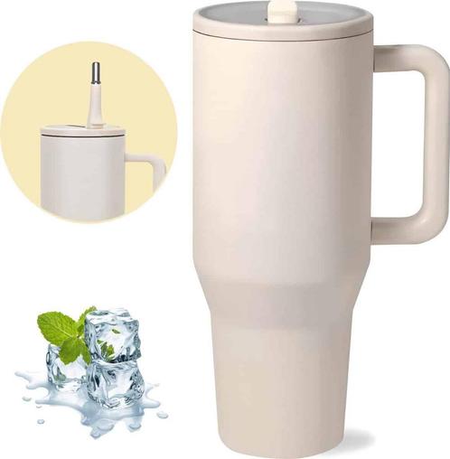 HI NATURE™ Luxe RVS Thermosbeker met Handvat en Rietje 1.2, Huis en Inrichting, Keuken | Tupperware, Zo goed als nieuw, Ophalen of Verzenden