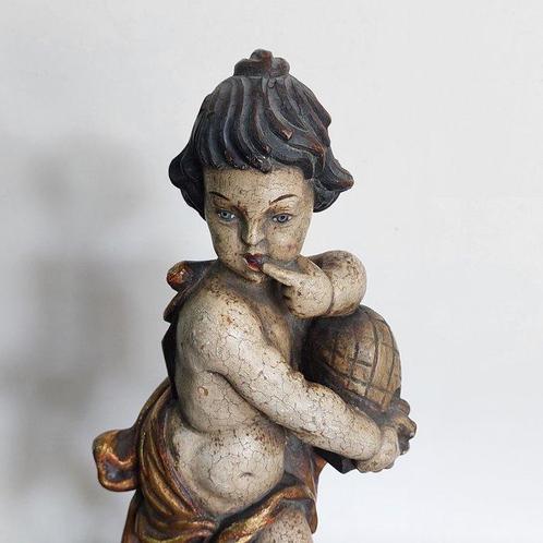 sculptuur, Putto laccato del 900 - 41 cm - Hout, Antiek en Kunst, Antiek | Keramiek en Aardewerk