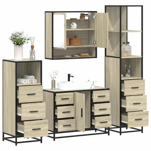vidaXL 4-delige Badkamermeubelset bewerkt hout sonoma, Huis en Inrichting, Badkamer | Badkamermeubels, Nieuw, Verzenden