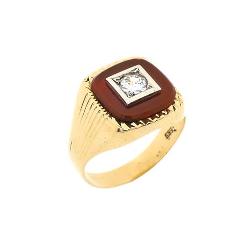 Gouden zegelring met carneool en zirconia | Heren (vintage), Sieraden, Tassen en Uiterlijk, Ringen, Heer, Met edelsteen, Overige kleuren