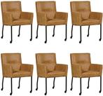 Set van 6 Leren eetkamerstoelen - met wieltjes en armleuning, Huis en Inrichting, Stoelen, Nieuw, Vijf, Zes of meer stoelen, Eigentijds