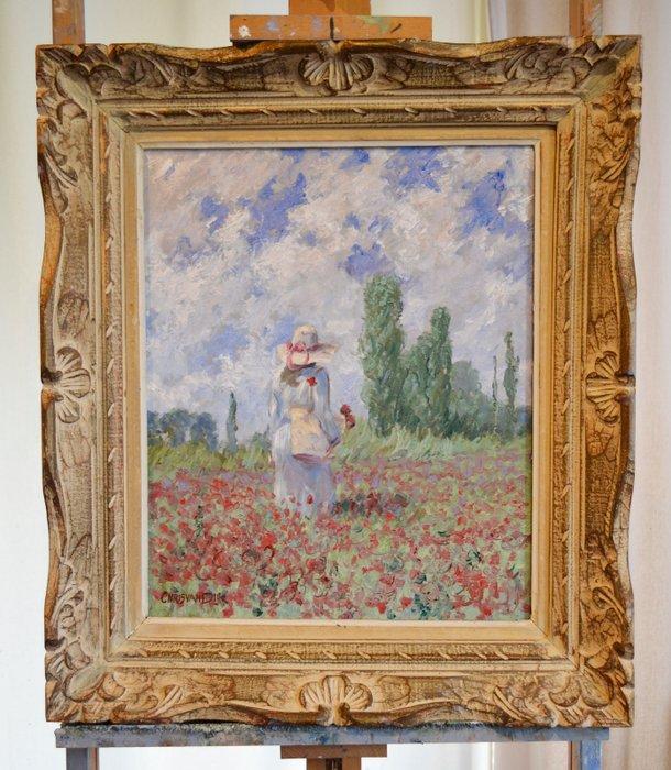 Chris van Dijk (1952) - Impressionist  Dans un champ de, Antiek en Kunst, Kunst | Schilderijen | Klassiek