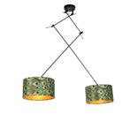 Hanglamp zwart met velours kappen pauw met goud 35 cm, Verzenden, Nieuw, Stof, Classic-antique