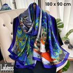 Luxe XL Blauwe Bohemian Sjaal met Pauw - 180 x 90 cm, Kleding | Dames, LaGloss, Verzenden, Nieuw, Sjaal