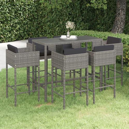 vidaXL 7-delige Tuinbarset met kussens poly rattan grijs, Tuin en Terras, Tuinsets en Loungesets, Nieuw, 6 zitplaatsen, Rotan