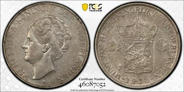 Koningin Wilhelmina 2 1/2 gulden 1932 grof haar AU53 PCGS