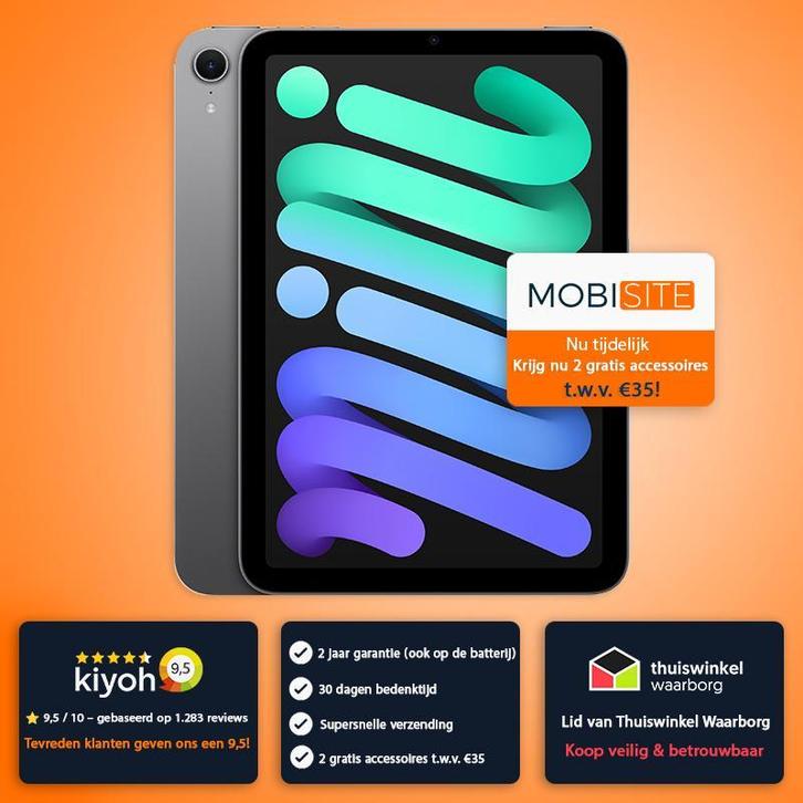 iPad mini 7  - 2024 - met 2 jaar garantie - Accu 100%, Computers en Software, Apple iPads, Refurbished, Wi-Fi en Mobiel internet