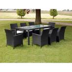 vidaXL 9-delige Tuinset met kussens poly rattan zwart, Nieuw, 8 zitplaatsen, Tuinset, Verzenden