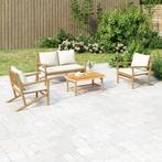 vidaXL 4-delige Loungeset met kussens bamboe crèmewit, Tuin en Terras, Verzenden, Nieuw, Hout, Loungeset
