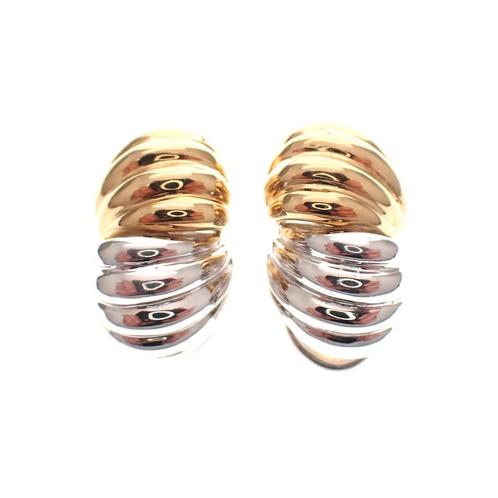 Bicolor gouden oorclips; Fantasie design (oorklem) (oorklem), Sieraden, Tassen en Uiterlijk, Oorbellen, Overige kleuren, Gebruikt