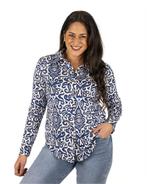 Blauw/ecru print travelstof blouse van By Swan, Kleding | Dames, Nieuw, Verzenden