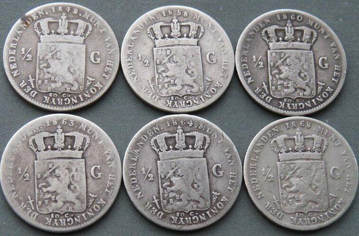 Nederland. Willem ll en Willem lll. 6 x ½ gulden:, Postzegels en Munten, Munten | Nederland