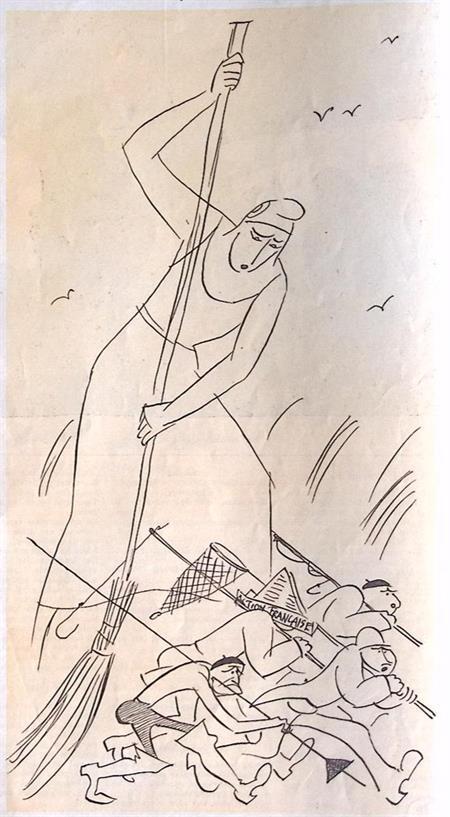 Marianne bezemt de troebelwatervissers weg (lijst optie), Antiek en Kunst, Kunst | Litho's en Zeefdrukken, Verzenden