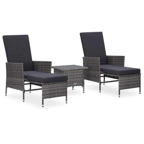 vidaXL 3-delige Loungeset met kussens poly rattan grijs, Tuin en Terras, Tuinsets en Loungesets, Loungeset, Nieuw, 3 zitplaatsen