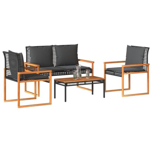 vidaXL 4-delige Loungeset met kussens poly rattan zwart, Tuin en Terras, Tuinsets en Loungesets, Loungeset, Nieuw, Rotan, Verzenden