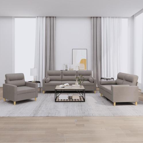 vidaXL 3-delige Loungeset met kussens stof taupe, Huis en Inrichting, Banken | Bankstellen, Nieuw, Stof, Vierpersoons of meer