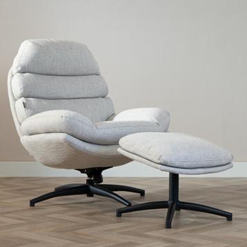 40% Korting: Draaifauteuil met hocker Palma linnen taupe beschikbaar voor biedingen