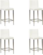 Set van 4 Witte leren moderne barkrukken - poot vierkant rvs, Overige kleuren, Nieuw, Leer, Ophalen of Verzenden